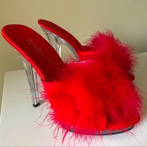 Fabulicious Feather Clear Platform Heels